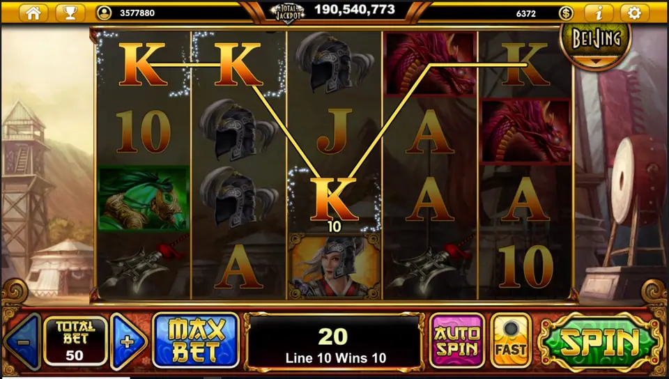 The Mulan paytable with umbrella, comb and fan symbol values