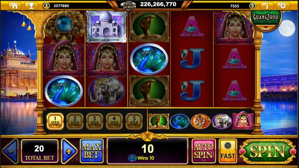 The Taj Majestic wild and brooch scatter symbols on Live22