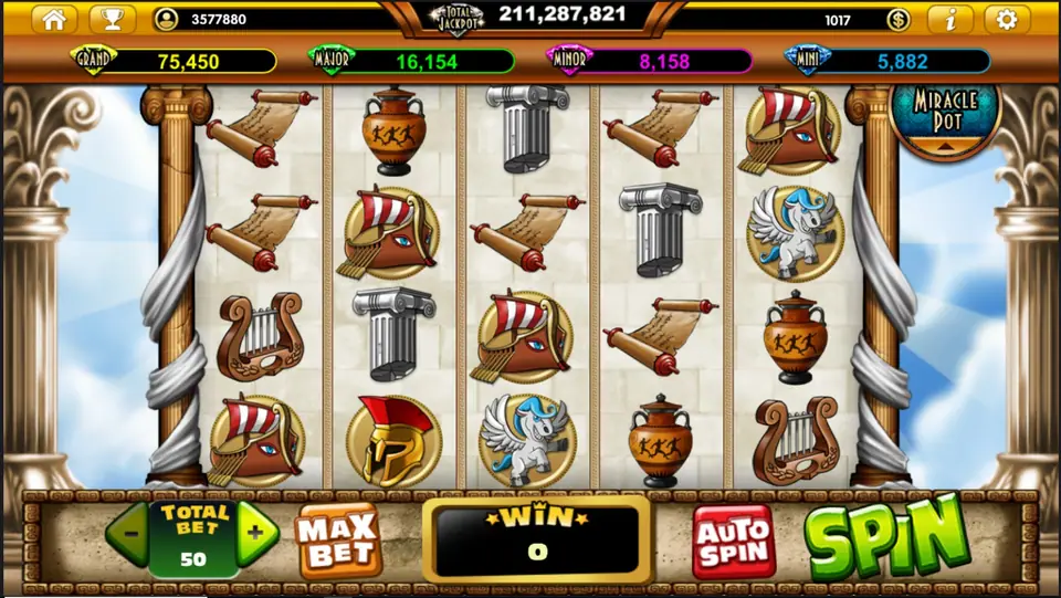 Zeus D'Mighty reels on Live22 with Greek temple symbols