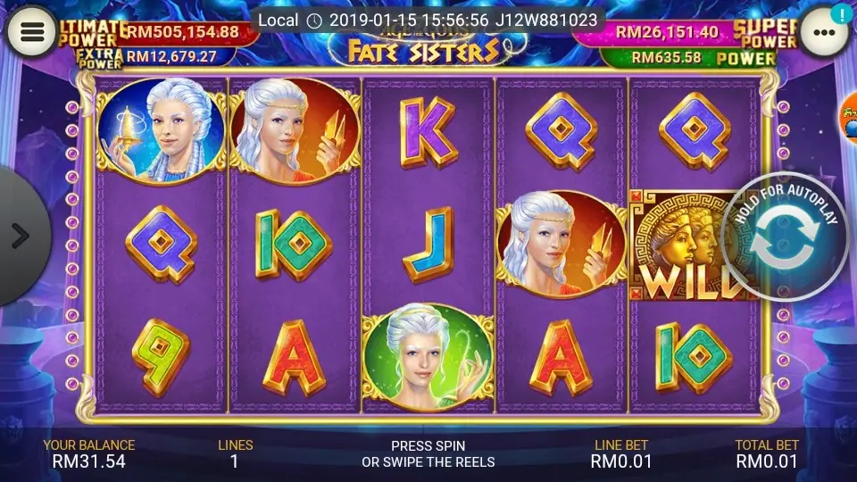 Fate Sisters goddess symbols across the slot reels