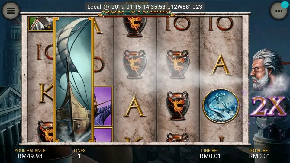 God of Storm reels with Greek god and storm symbols