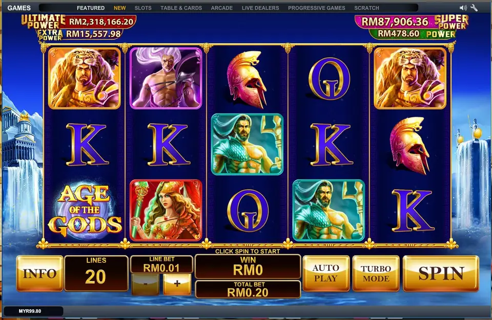 Age of the Gods slot with Greek gods under a blue sky