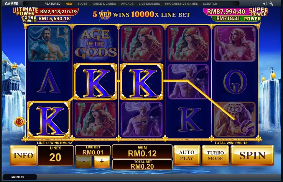 Age of the Gods jackpot game with face-down symbols