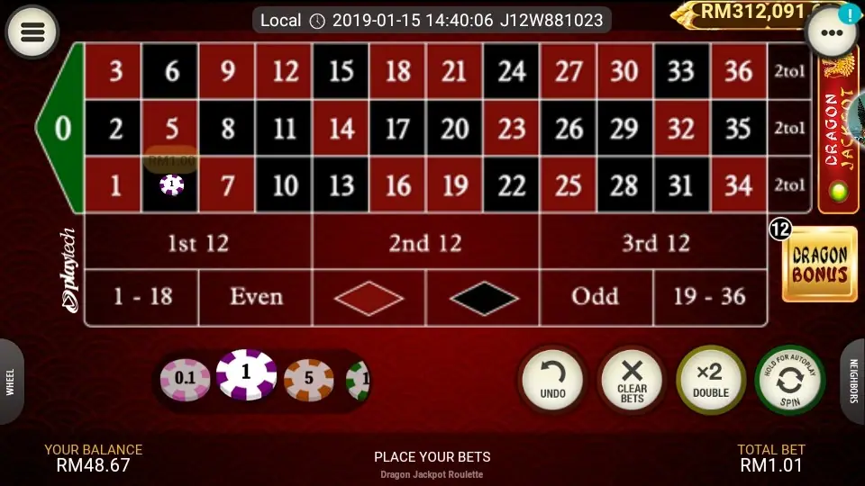Dragon Jackpot betting layout with the bonus bet area