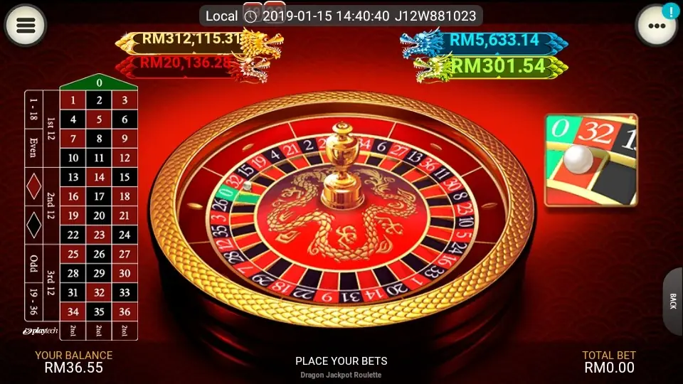 Dragon Jackpot roulette result with a winning number highlighted