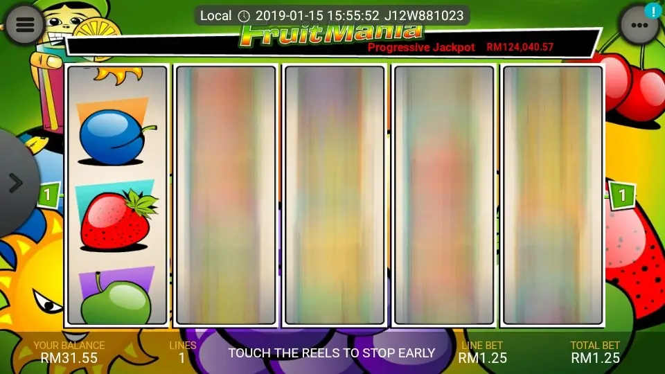 Three sun symbols from the left reel triggering the Fruit Mania bonus