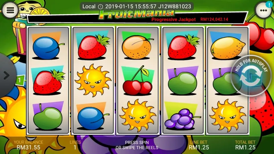 Fruit Mania bonus round screen with prizes