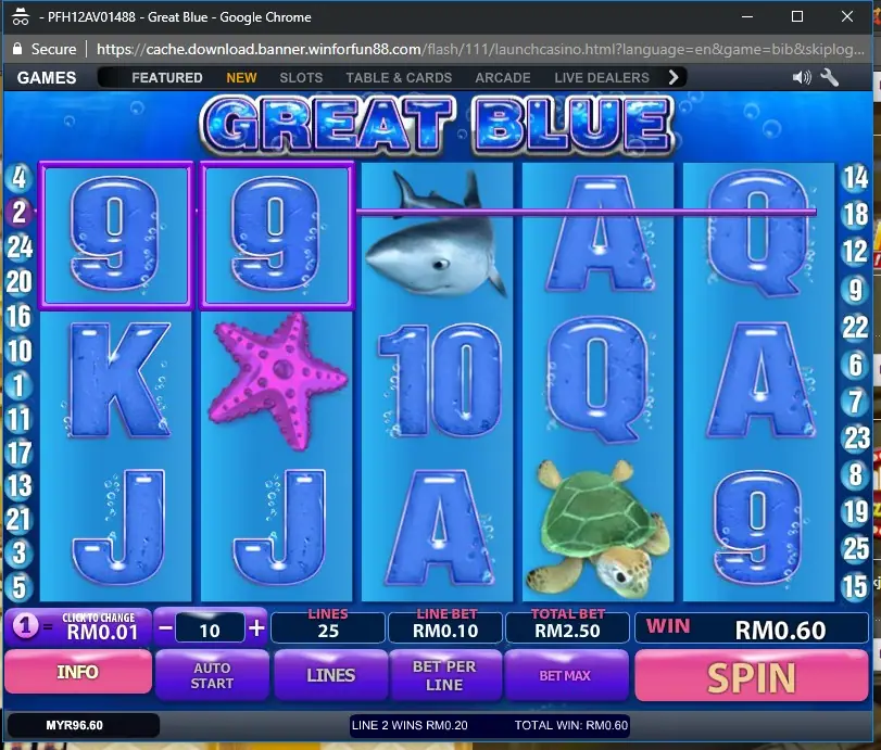 Great Blue slot reels with a killer whale and ocean symbols