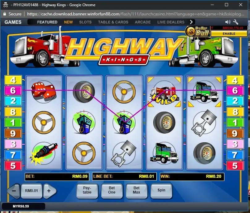 Highway Kings reels showing trucks and road signs on a spin
