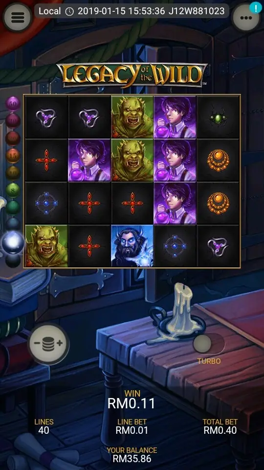 Green ogre symbol landing on a winning line in Legacy of the Wild