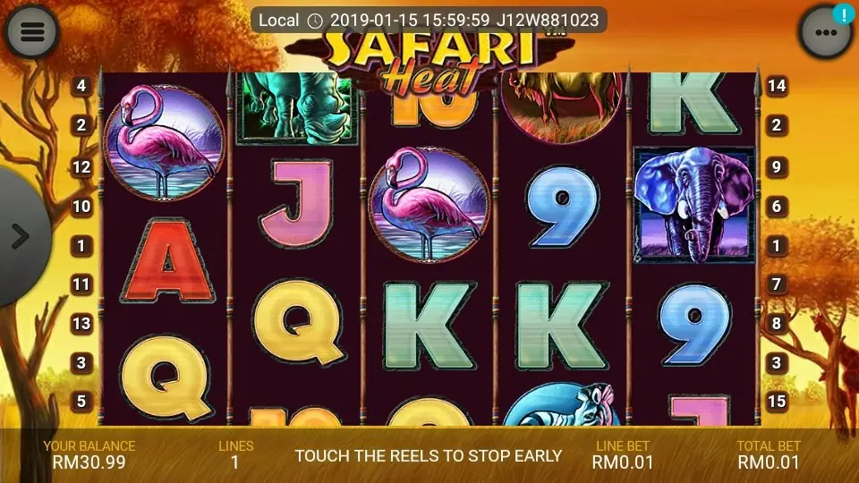 Safari Heat wild symbol completing a line on the savannah reels