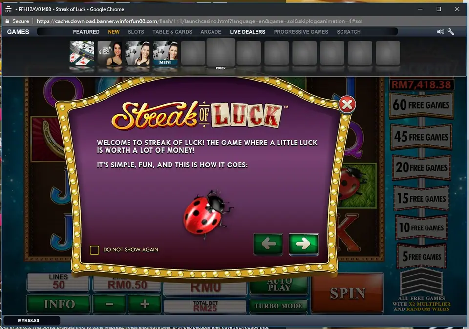 Streak of Luck slot reels with the win streak meter beside them