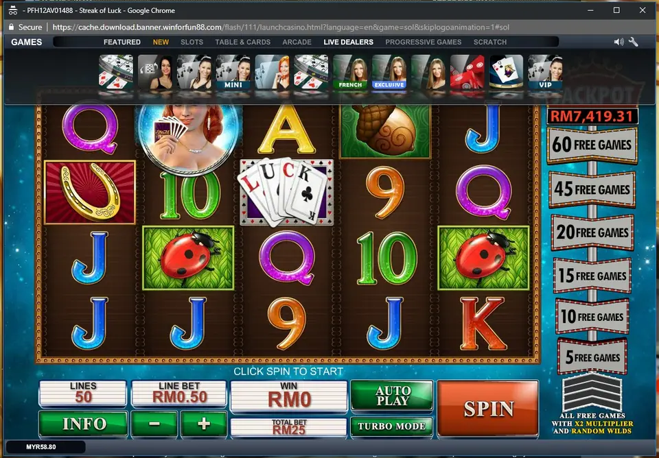 Streak of Luck meter lit up after four consecutive wins