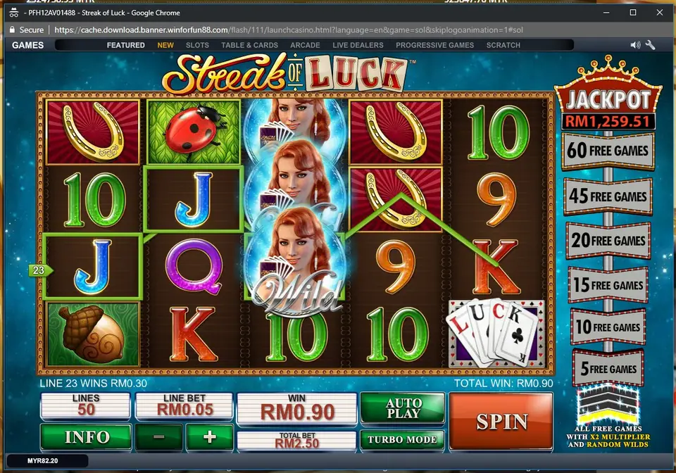 Streak of Luck reels during a winning run