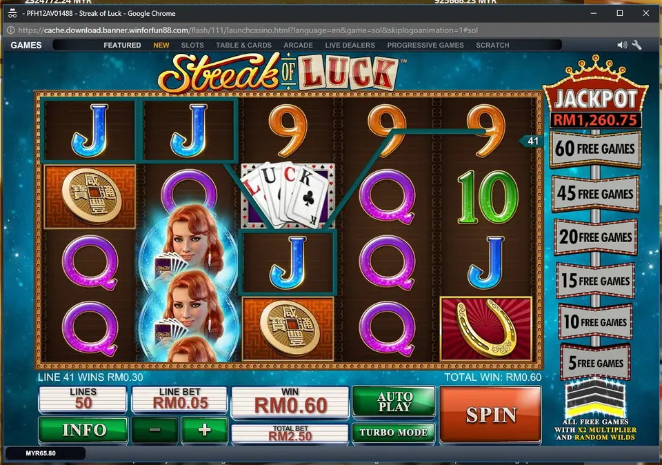 Random Wilds scattered across the reels in Streak of Luck free games
