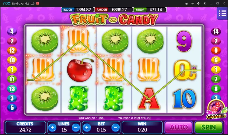 Fruit vs Candy bet controls on the Mega888 app