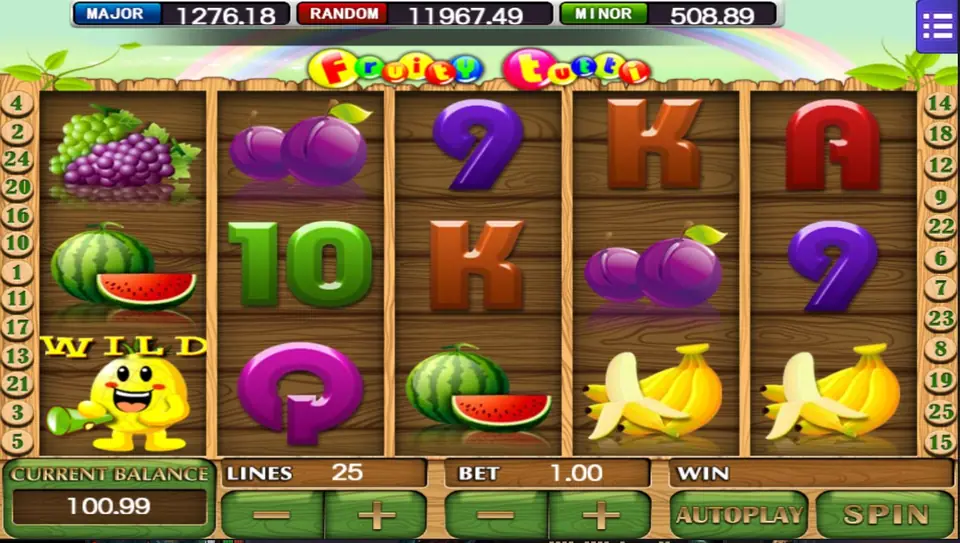 Fruity Tutti slot on Mega888 with fruit symbols and a fruit salad wild