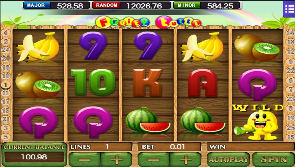 Fruity Tutti max bet button and jackpot qualification display