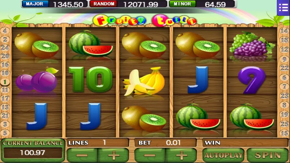Paytable screen for Fruity Tutti with grape and fruit prizes