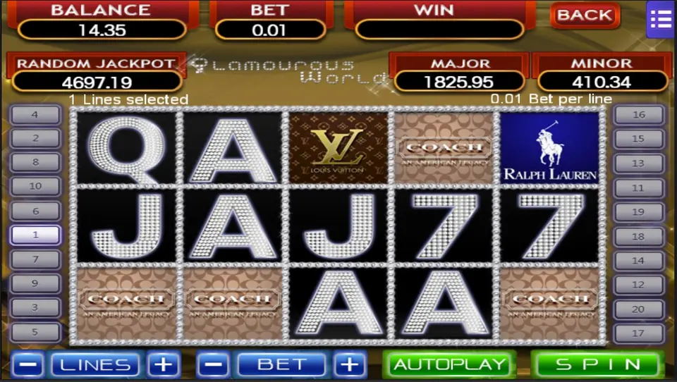 A winning combination highlighted on the Glamorous World reels