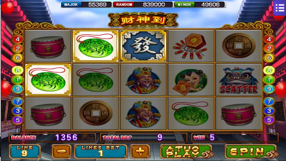 Caishen wild doubling a line win in God of Wealth