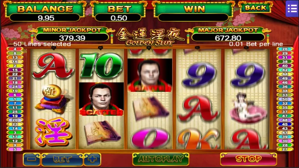 Golden Slut paytable screen listing the symbol values