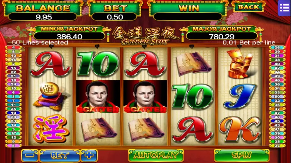 Golden Slut bet controls and spin button on the Mega888 app