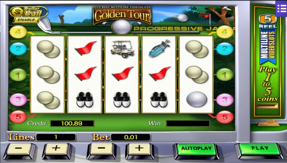 Rolling fairway background behind the Golden Tour reels