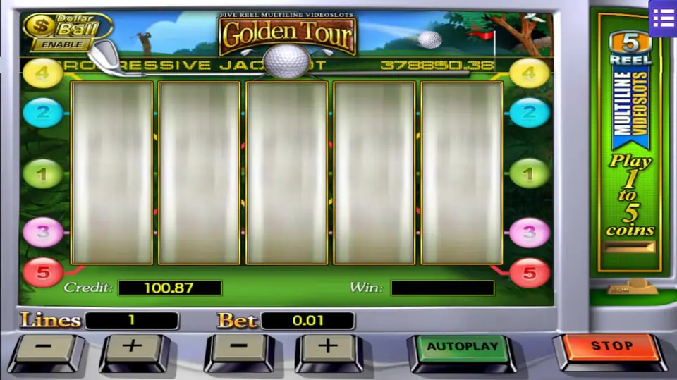 Dollar Ball jackpot display on the Golden Tour screen