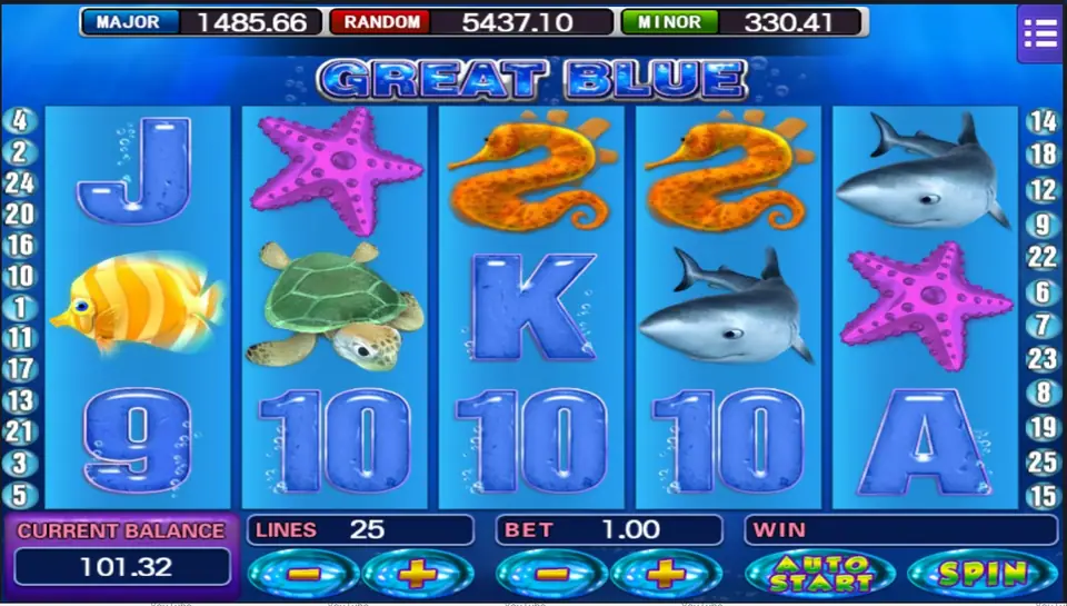 Great Blue slot on Mega888 with whale, turtle and sea creature symbols