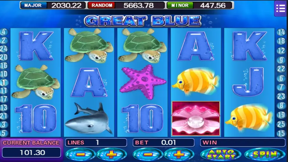Great Blue winning line with the jackpot symbols