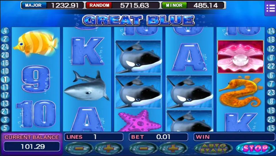 Marine life artwork in the Great Blue slot on Mega888