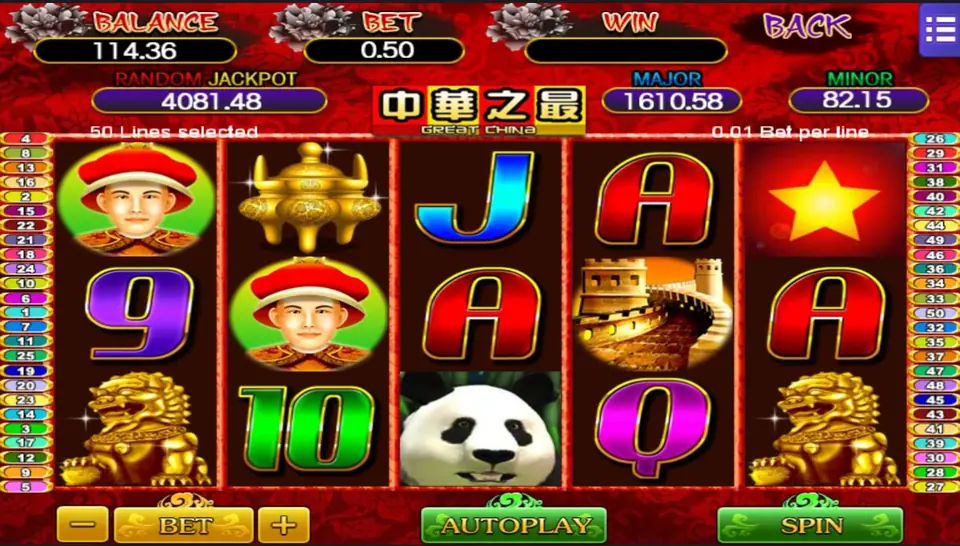 Great China slot on Mega888 with snowy mountains and pagodas behind the reels