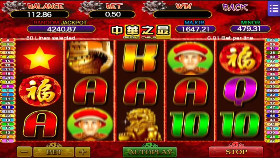Great China paytable and bet controls on the Mega888 app