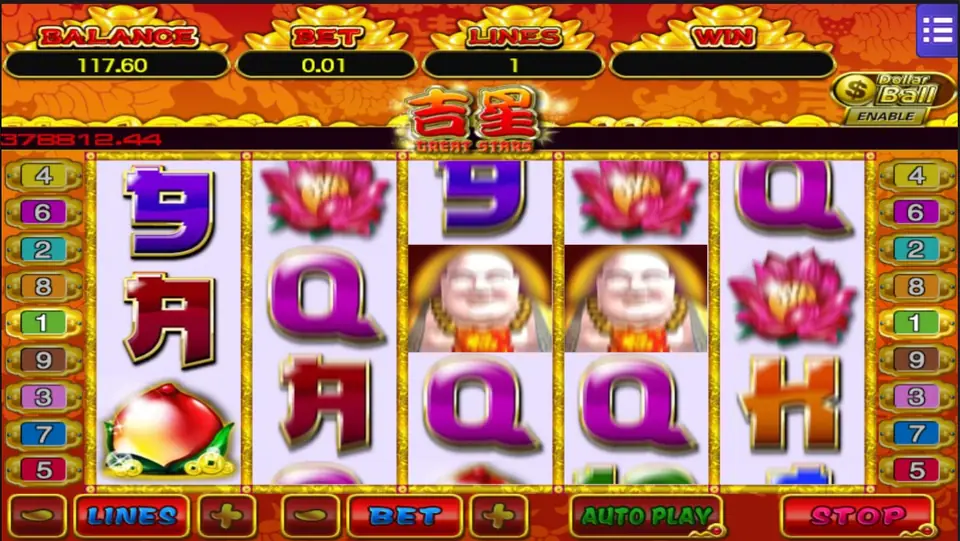 Great Star reels on Mega888 with five paylines marked