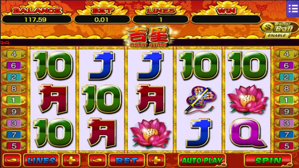 Great Star paytable listing fruit, bell and seven prizes