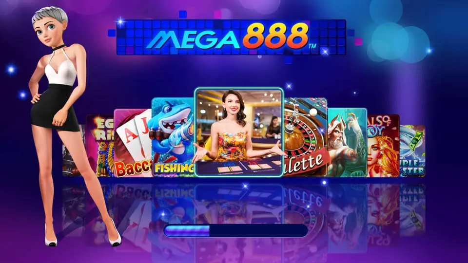 Mega888 lobby and app screens on a phone