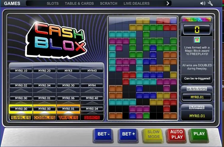 Cash Blox board with blocks dropping into place