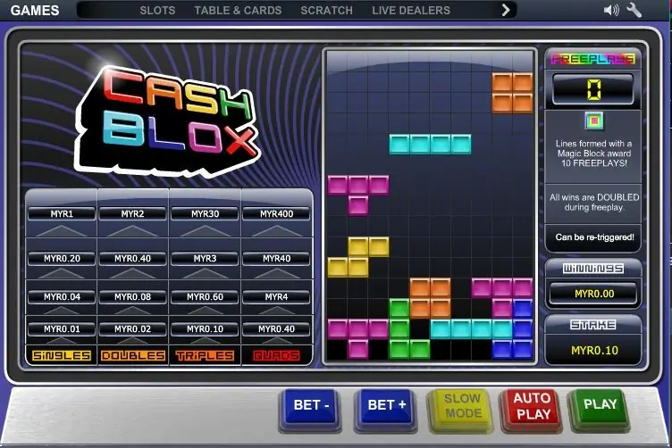 Completed line of blocks clearing in Cash Blox