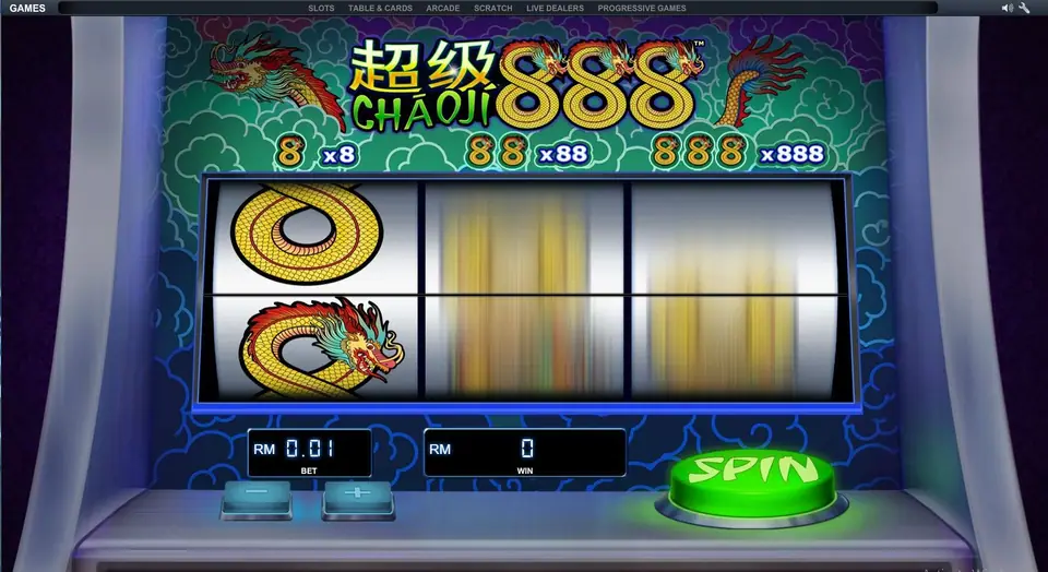 Chao Ji 888 slot showing the payline and bet controls