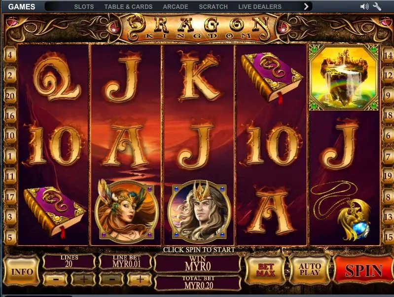 Dragon Kingdom slot reels with dragon symbols in a fantasy castle