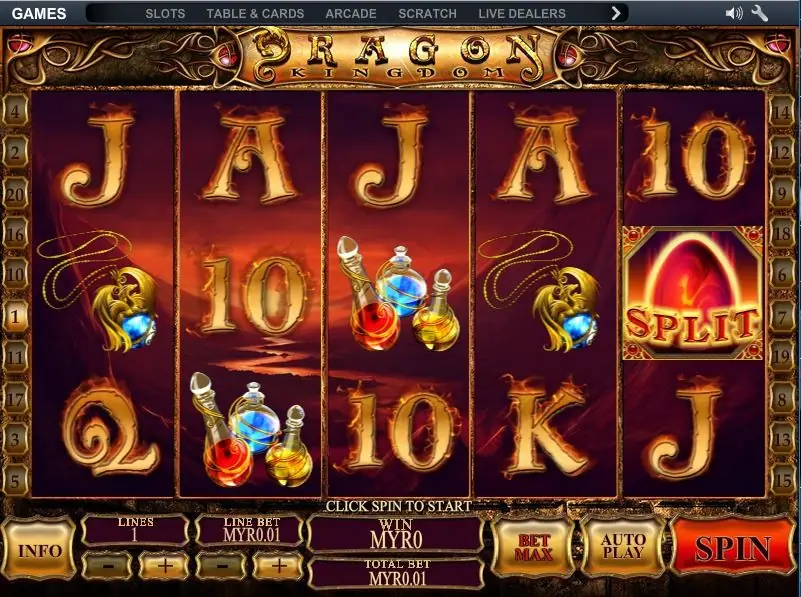 Dragon Kingdom paytable showing the dragon and card symbols