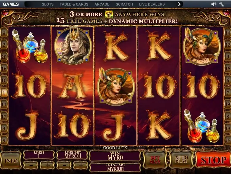 Dragon Kingdom selection screen listing five symbols to choose from