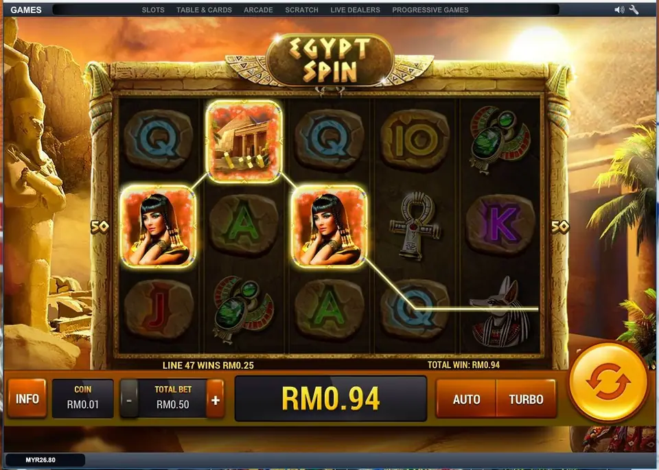 Three golden pharaoh masks triggering the Egypt Spin bonus