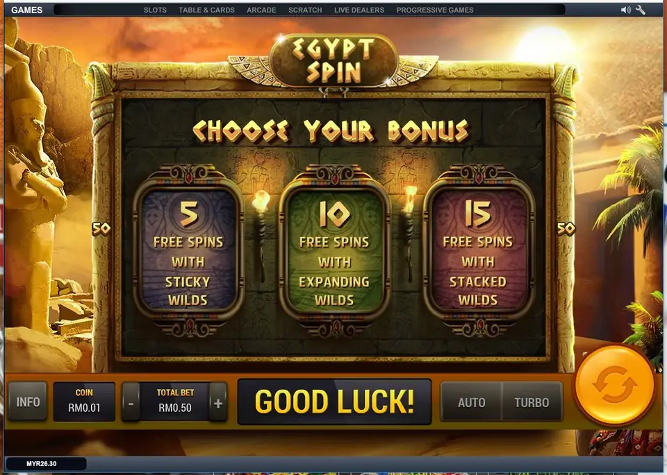 Egypt Spin paytable with the pharaoh mask and Egyptian symbols