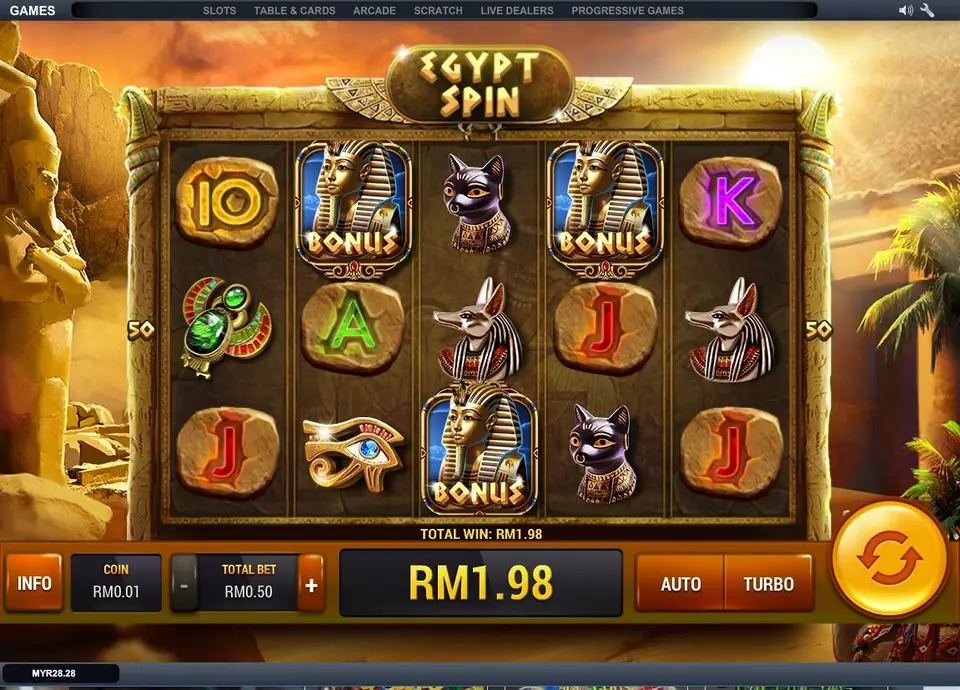 Egypt Spin wild symbol completing a line on the reels