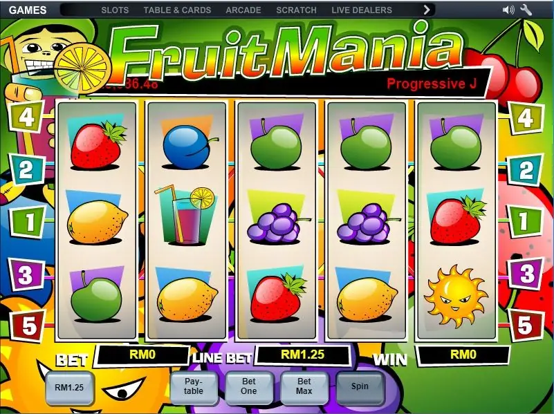 Fruit Mania slot reels full of cherries and colourful fruit symbols