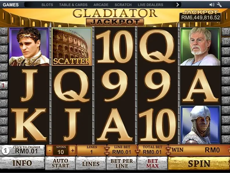 Gladiator Jackpot slot reels with Maximus and the Roman arena
