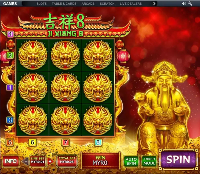 Ji Xiang 8 slot on NTC33 with red and gold Chinese lucky symbols