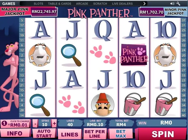 Pink Panther slot on NTC33 with the cartoon panther beside the reels